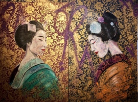 “Geishas díptico”. Técnica mixta sobre madera. 100x120 cm. 2018