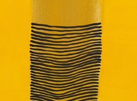 Steps (Detalle)  Tinta azul índigo sobre amarillo de cadmio oscuro Tela de algodón  195 x 130 cm 201