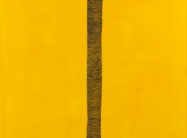 Steps  Tinta azul índigo sobre amarillo de cadmio oscuro Tela de algodón  195 x 130 cm 2012